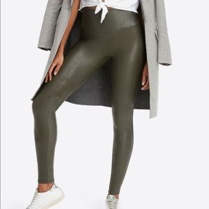 Spanx Faux Leather Leggings - Olive Green Color